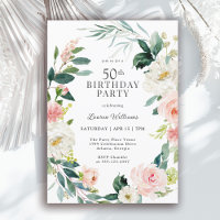Femenina Rosa de Rubor Floral 50 cumpleaños