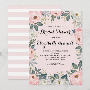 Invitación Femenina Rubor Floral Rosa Peony Shower