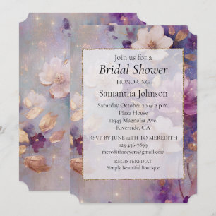 Invitación Femenino Hermoso Blanco Glam Oro Púrpura Floral
