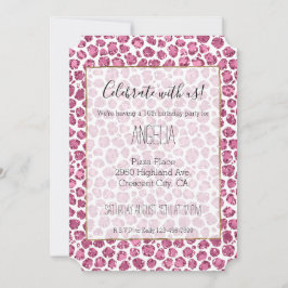 Invitación Femenino Rosa Blanco Glam Brillo Estampado Leopard