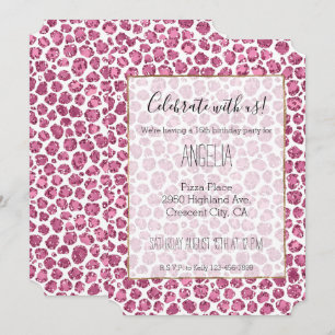 Invitación Femenino Rosa Blanco Glam Brillo Estampado Leopard