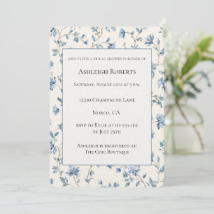 Invitación Feminina Ducha de Boda Flores de Crema Azul Precio