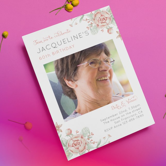 Invitación Feminine 60th Birthday Photo (Subido por el creador)