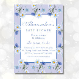 Invitación Feminine Dusty Blue Boho Wildflowers Baby Shower