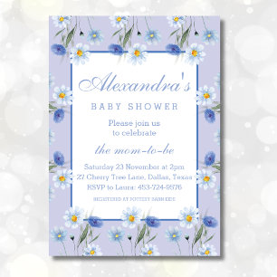 Invitación Feminine Dusty Blue Boho Wildflowers Baby Shower