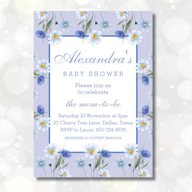 Invitación Feminine Dusty Blue Boho Wildflowers Baby Shower (Subido por el creador)