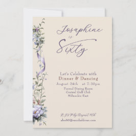 Invitación Feminine Dusty Blue Wildflower Sixtieth Birthday