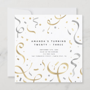 Invitación Feminine Faux Gold & Silver Adultos modernos Cumpl