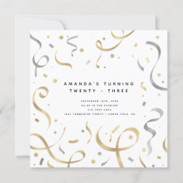 Invitación Feminine Faux Gold & Silver Modern Adultos Cumplea