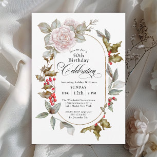 Invitación Feminine Floral Diciembre Celebración del Cumpleañ