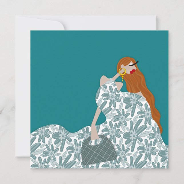 Invitación Feminine Floral Garden Fiesta Ilustracion de moda (Anverso)