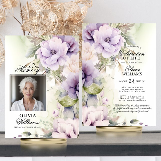 Invitación Feminine Lavender Celebration of Life | FOTO (Feminine Lavender Celebration of Life  PHOTO Invitation)