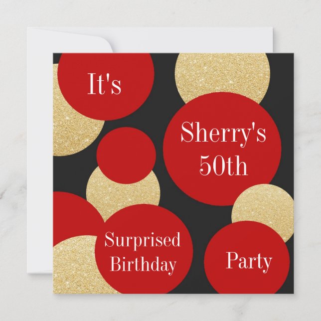 Invitación Feminine Moda Purpurina Rojo Fiesta de Cumpleaños  (Anverso)