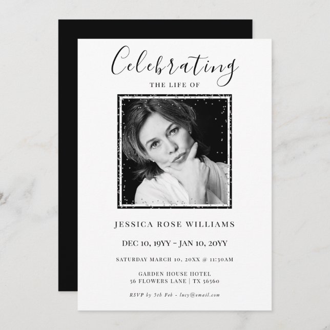 Invitación Feminine Photo "Celebrating The Life Of"  (Anverso / Reverso)
