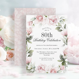 Invitación Feminine Pink Roses 80th Birthday Party