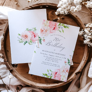 Invitación Feminine Pink Roses Floral 70th Birthday Party