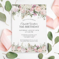 Feminine Pink Roses Floral 70th Birthday Party