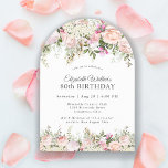 Invitación Feminine Pink Roses Floral 80th Birthday Party<br><div class="desc">Una bonita invitación en forma de arco feminista para celebrar el 80º cumpleaños en un estilo elegante,  este irresistible diseño floral bordea las encantadoras rosas rosas rosas rosas,  flores mezcladas y vegetación que se arrastra. Todo el texto puede ser personalizado para tu fiesta,  incluso para el huésped de honor.</div>