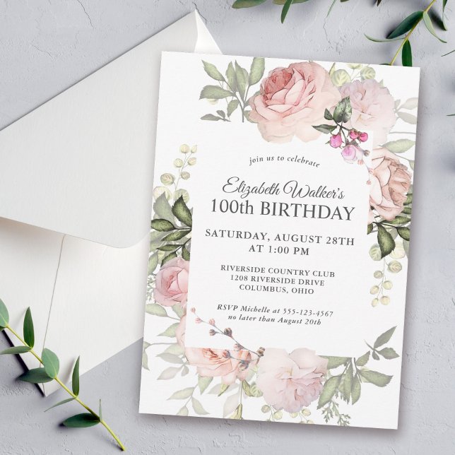 Invitación Feminine Pink Roses Floral Fiesta de Cumpleaños (Subido por el creador)