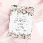 Invitación Feminine Pink Roses Floral Fiesta de cumpleaños nú<br><div class="desc">Esta irresistible florida invitación a celebrar los 60 años con un estilo elegante es una hermosa invitación femenina. El diseño floral está bordeado de encantadoras rosas rosas rosas rosas rosas, flores mezcladas y vegetación que se arrastra. Todo el texto puede ser personalizado para tu fiesta, incluso para el huésped de...</div>
