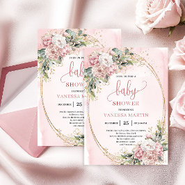 Invitación Feminine Rose Gold Floral Eucalyptus Baby Shower 