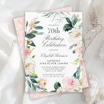 Invitación Feminine Rubor Pink Floral 70th Birthday Party<br><div class="desc">Una bella invitación femenina para la fiesta de cumpleaños número 70 enmarcada en una corona de rosas de color rosa y blanco y vegetación. Las combinaciones de colores son femeninas y alegres para preparar a sus invitados a una feliz celebración. Personalice los detalles del evento reemplazando el texto de ejemplo...</div>
