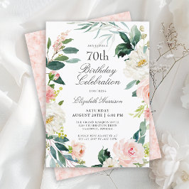Invitación Feminine Rubor Pink Floral 70th Birthday Party