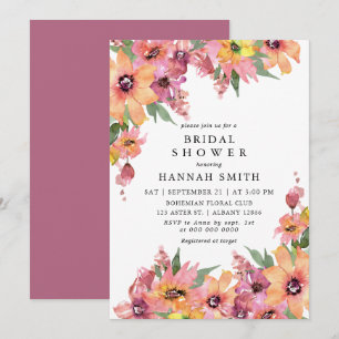 Invitación Feminino Jardín Floral Acuarela Bridal Shower