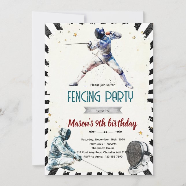 Invitación Fencing Birthday party Invitation (Anverso)