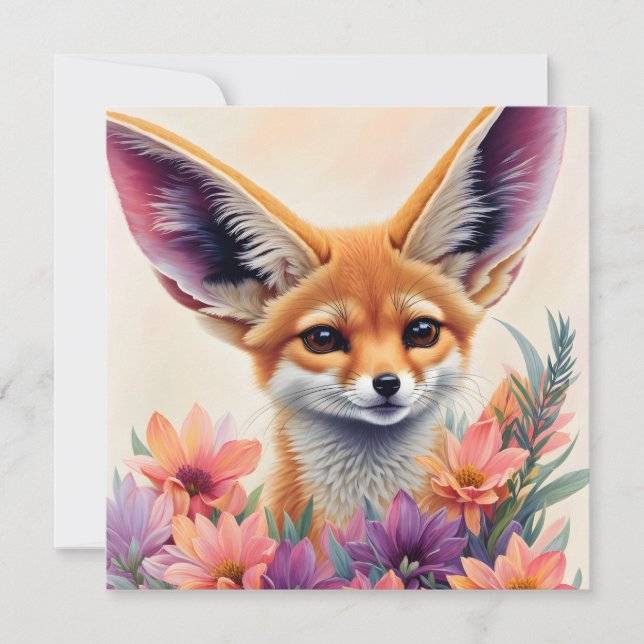 Invitación Fennec Fox Floral Art (Anverso)