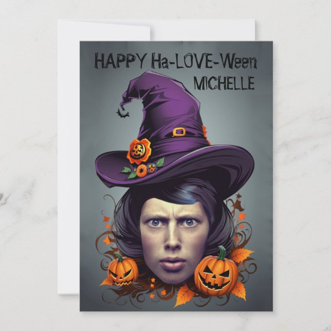 Invitación Fenómeno de bruja de Halloween en saludos (Anverso)