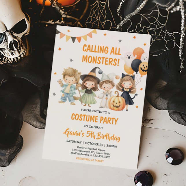 Invitación Fenómeno Spooktacular Monsters Halloween (Calling All Monsters Costume Halloween Birthday Party Invitation)