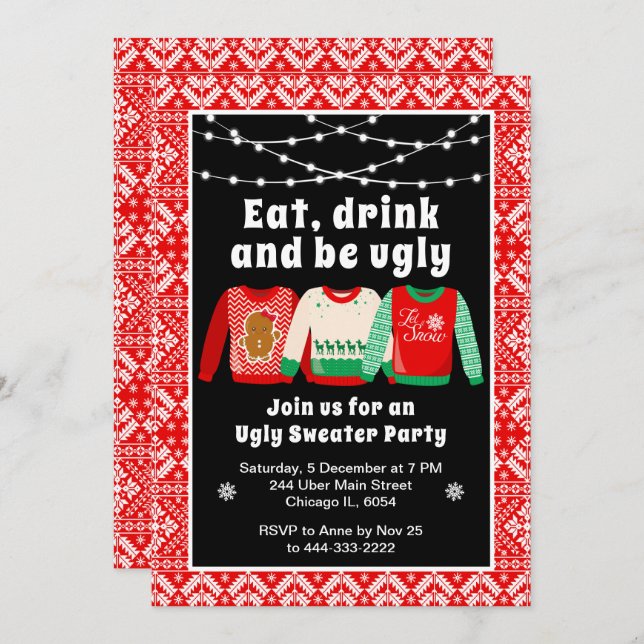 Invitación Feo fiesta de feriado de los sudaderos Navidades r (Anverso / Reverso)