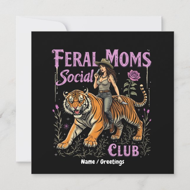 Invitación Feral Mom Social Club | Gráfica divertida de moda (Anverso)