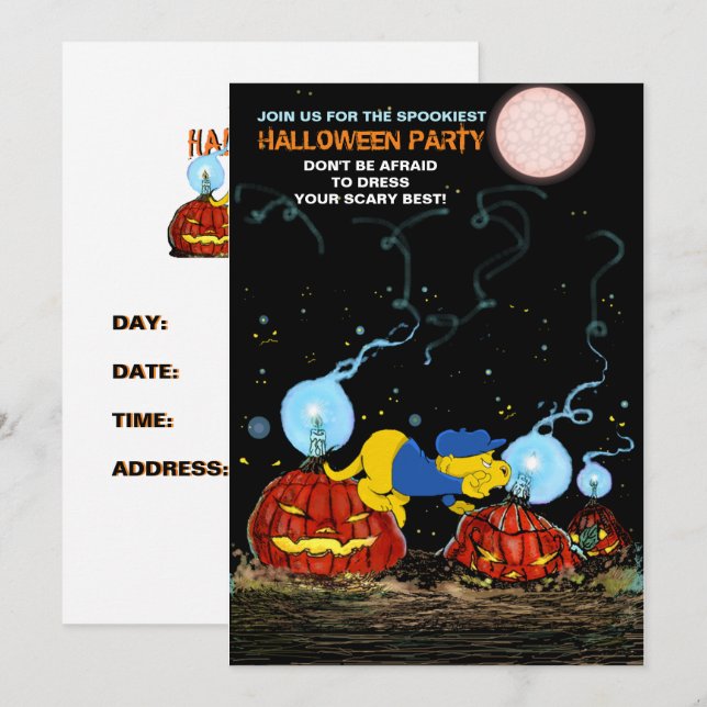 Invitación Ferald y las calabazas rojas | Fiesta de Halloween (Anverso / Reverso)