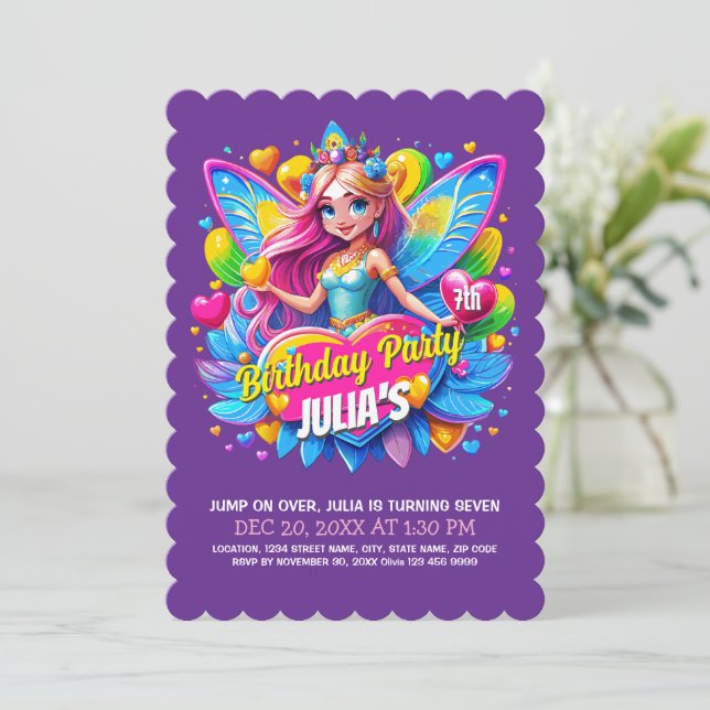 Invitación Feria caprichosa de cumpleaños (Anverso de pie)