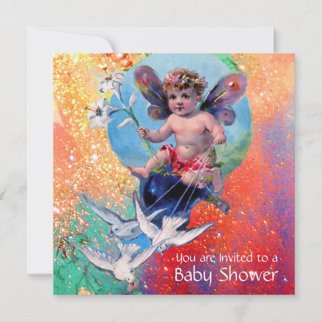 Invitación FERIA DE BEBÉS CON DOVAS EN SPARKLES Gold Metallic (Anverso)