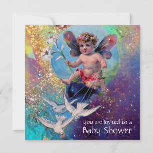 Invitación FERIA DE BEBÉS CON DOVAS EN SPARKLES Gold Metallic
