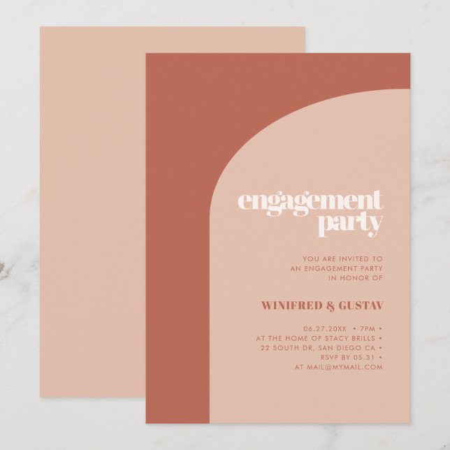 Invitación Feria de compromiso de arco de barca de moda simpl (Anverso / Reverso)