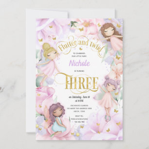 Invitación Feria de jardín con flor morada rosa, tercer cumpl