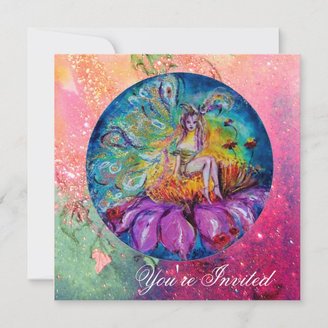 Invitación FERIA EN LA NOCHE chispas amarillas rosas verdes (Anverso)