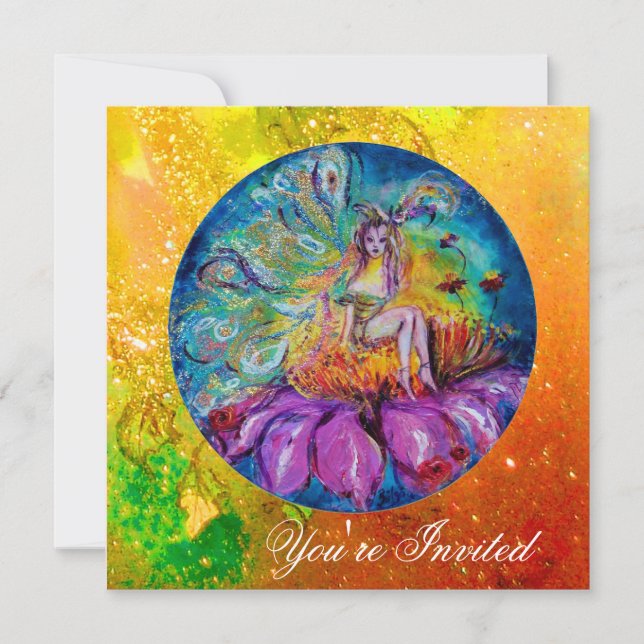 Invitación FERIA EN LA NOCHE chispas amarillas rosas verdes (Anverso)