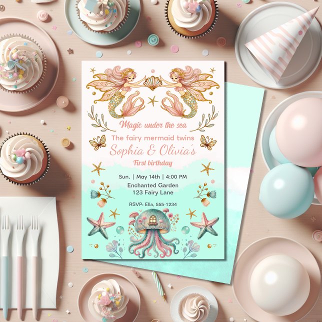 Invitación Feria mágica de las sirenas gemelas Chicas Fiesta  (Subido por el creador)