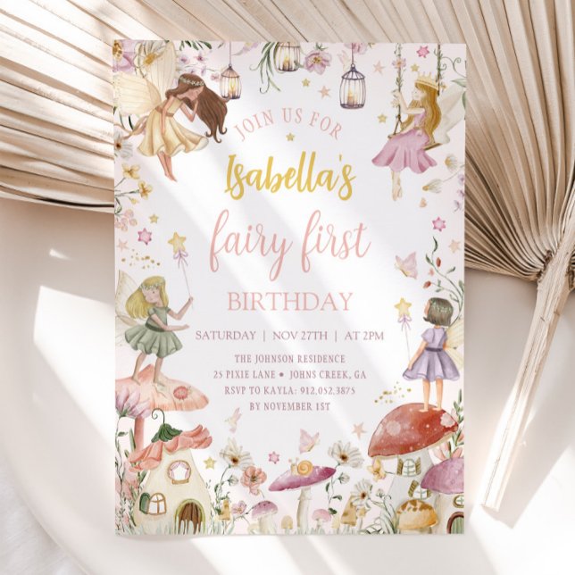 Invitación FERIA PRIMER CUMPLEAÑOS Fairy Garden Fiesta de cum (Subido por el creador)