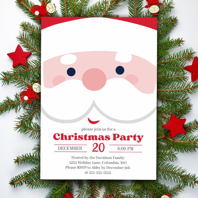 Invitación Feriado Fiesta de Sencillamente Cute Santa Navidad (Simply Cute Santa Christmas Party Holiday Invitation)