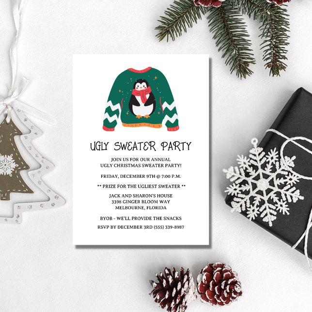 Invitación Feriado Fiesta de suéter Navidades feos (Ugly Christmas Sweater Party Holiday Invitation)