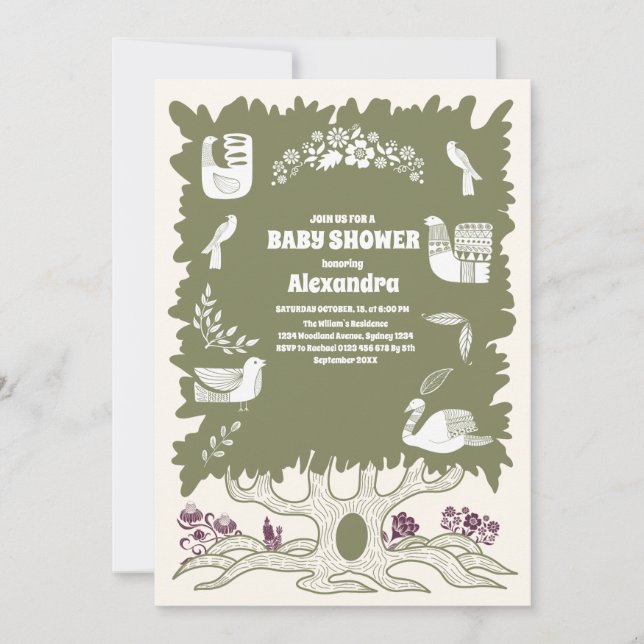 Invitación Fern Baby Shower de Rustic Green Woodland (Anverso)