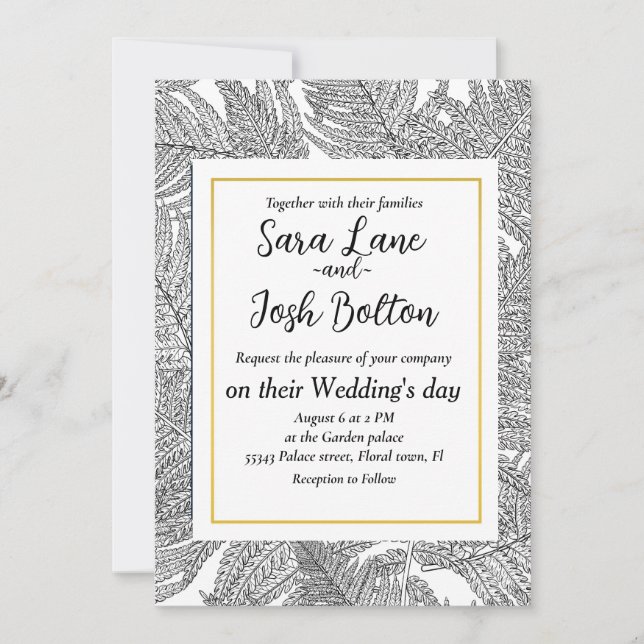 Invitación Fern en blanco y negro (Anverso)