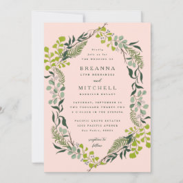 Invitación Fern Eucalyptus Boda rosa de la vegetación dibujad