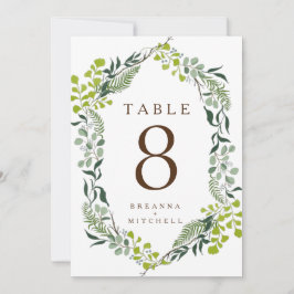 Invitación Fern Eucalyptus número de tabla de verdor de mano